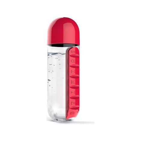 Boîte à médicaments portable avec gobelet et compartiment de rangement pour gourde de 600 ml, pilulier et organiseur de capsules pour 7 jours. (1/5)