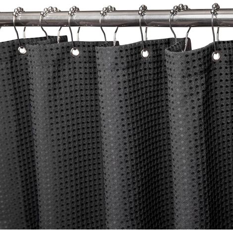 Duschvorhang, Anti-Schimmel-Stoff – 182 x 182 cm (schwarz), strapazierfähiger Duschvorhang mit beschwertem Saum (1/5)