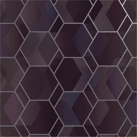 Holden Decor Cassius Purple Silver Wallpaper Geometric Hexagon Paste The Wall (1/4)