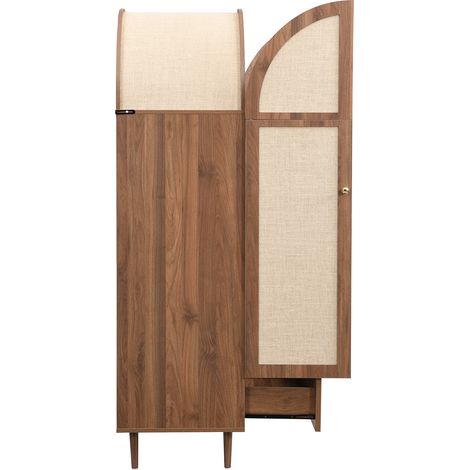 Armoire avec des compartiments, portes en bois recouvertes de tissu en lin. Grande capacité de rangement. Meuble de rangement pour la chambre à coucher. Solution moderne pour le stockage des vêtements (1/5)
