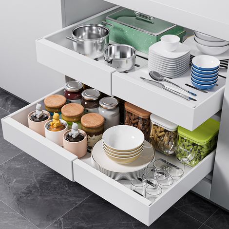 White Adjustable Pull-Out Cabinet Drawers - Under Sink Storage