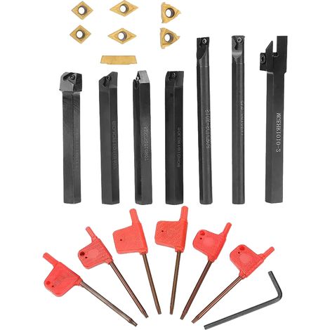 Lot de 7 barres d'alésage pour tour à métaux, porte-outils de tournage, clé Torx T8 et plaquettes incluses (1/5)