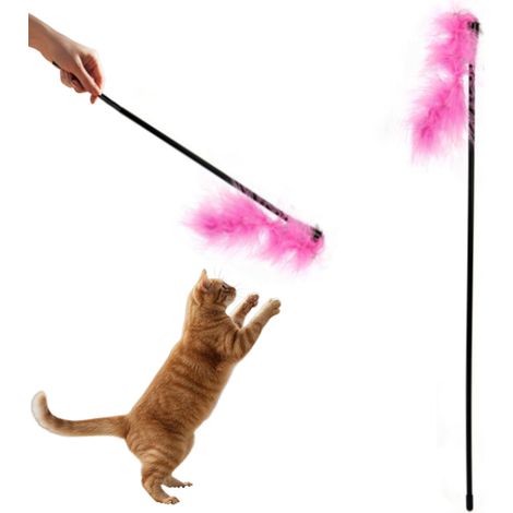 Jouet interactif pour chat avec clochette et plumes roses (1/4)