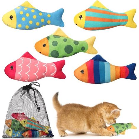 Jouet pour chat - Jouet en forme de poisson - Jouet d'intérieur - Jouet à mordre - Résistant aux morsures - Garniture à l'herbe à chat - Convient aux chatons pour jouer à l'intérieur et à l'extérieur (1/5)