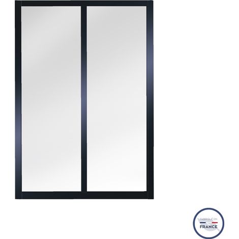 Verrière atelier 2 carreaux structure bois coloris Noir Métal - verre trempé 717 x 1040 mm (1/3)