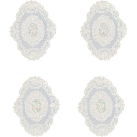 Lot de 4 sets de table rétro en dentelle, napperons au crochet français, sets de table brodés à la main, 30 x 40 cm, beige, dessous de tasse (1/5)