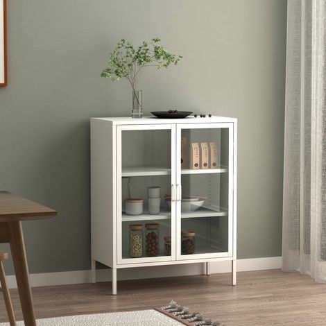 Sideboard Fauske mit Glastüren Weiß [en.casa]
