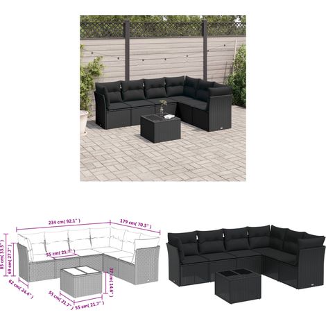 7-tlg. Garten-Sofagarnitur mit Kissen Schwarz Poly Rattan - Gartenmöbel Set - PE-Rattan Möbel - Outdoor Sofa - Esstisch - Lounge Set - Home & Living (1/3)