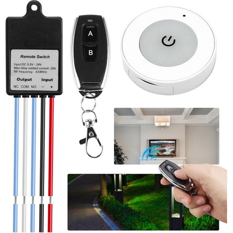 Interrupteur à Distance, 12V Interrupteur Sans Fil avec Télécommande, Interrupteur de Lumière Sans Fil 433mhz, Interrupteur étanche Sans Fil DC 5v/12v/24v, Relais Sans Fil Pour Portes Garage, Lampes (1/5)