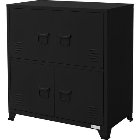 ML-Design Schedario da Ufficio 75x40x80,5 cm Nero Acciaio Mobile a 4 Gambe Armadietto in Metallo 4 Ante 2 Scomparti Interni Armadio Industriale Portadocumenti in Acciaio di Stoccaggio Portaoggetti