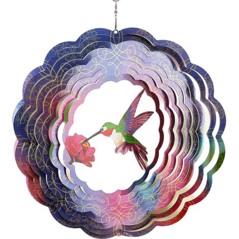 Carillon éolien colibri 3D, sculptures éoliennes suspendues en métal, carillon éolien spiralé rotatif pour jardin, terrasse, balcon, cour ou fenêtre. (1/5)