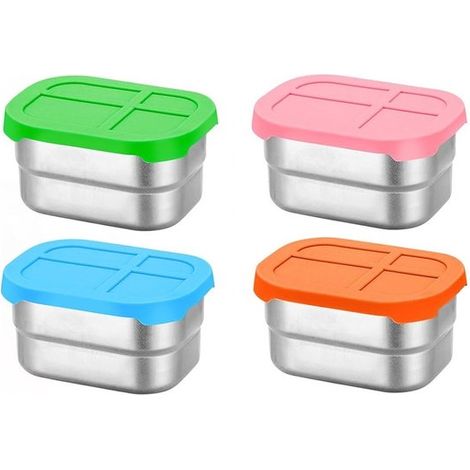 4 piezas，Caja de acero inoxidable para aperitivos，230 ml，Fiambrera de acero inoxidable，10 x 6,2 x 5,5 cm，4 colores，Impermeable (1/5)