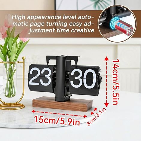 horloge flip flap retro,Horloge de table Vintage Retro Flip-Horloge, 24 heures Retro-Flip-Down-Horloge avec gros chiffres base en bois, pour le salon, le travail et la décoration du bureau (blanc) (1/5)