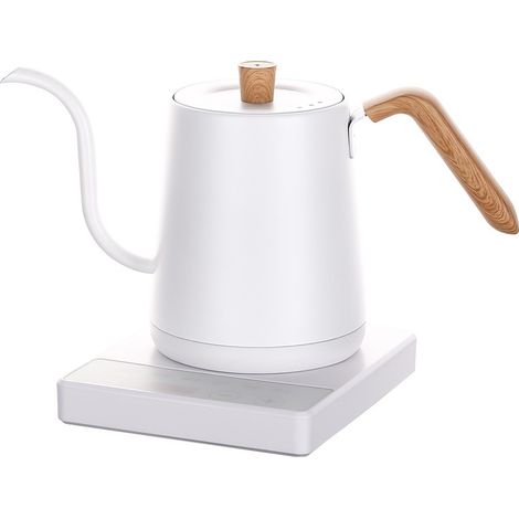 Wasserkocher Kaffee Teekanne Edelstahl Holzmaserung Weiß 800ml 1200W