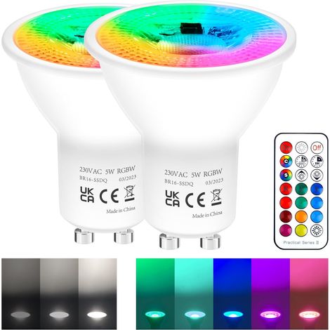 Ampoule RGB GU10 LED Couleur, 5W équivalent 50W 450LM, Blanc Froid LED GU10 Dimmable, Ampoule GU10 Telecommande, Spot Lot de 2 (1/5)