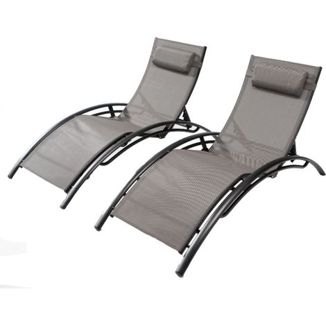 Set di 2 sdraio regolabili in alluminio e textilene grigio/nero BAHIA (1/5)