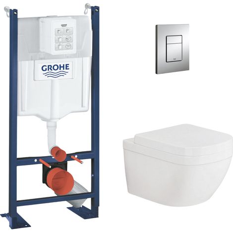 Pack WC Euro Ceramic sans bride Triple Vortex blanc alpin + Rapid SL autoportant + plaque chrome (norme NF)