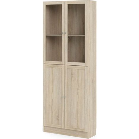 Base Regal 2 Glastüren und 2 Türen, Eiche Struktur Dekor.