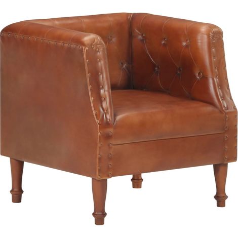 Fauteuil de Salon,Fauteuil marron cuir véritable CFW15608 (1/5)