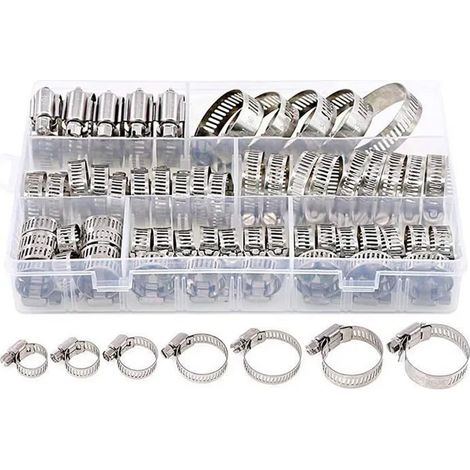 60 colliers de serrage en acier inoxydable – Colliers de serrage réglables de 6 à 38 mm, clips ajustables, 7 combinaisons (1/5)