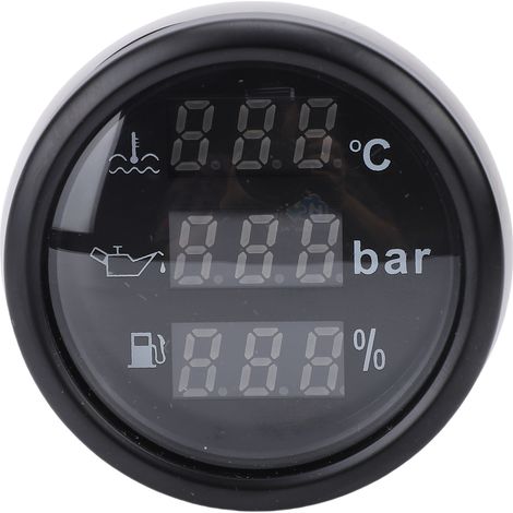 Compteur Numérique de Niveau de Carburant de Pression D'huile de Température de L'eau de 52 Mm, avec Affichage rétroéclairé pour Voitures Campingcars Camions Yachts (Cadran noir Lunette noire) (1/5)