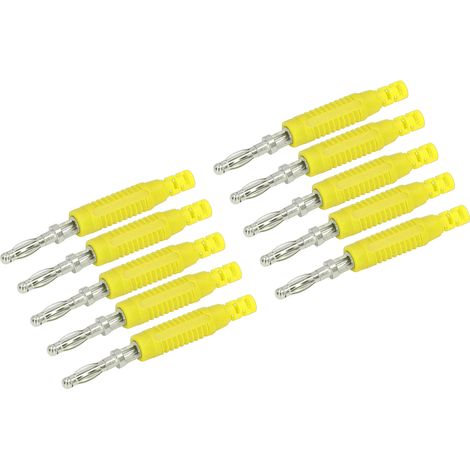 Lot de 10 fiches bananes mâles laiton PA Jack J.10031, connecteur à visser, tube isolant, adaptateur sonde, couleur jaune (1/5)