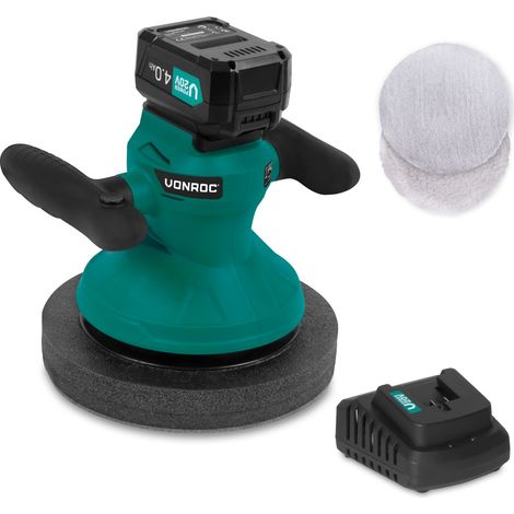 Poliermaschine 20V - Ø240mm - Inkl. 2 Polierhauben - Inkl. 4.0Ah Akku und Schnellladegerät