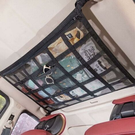 Filet de Rangement pour Toit de Voiture, Organisateur de Voiture, Sac en Filet Universel Intérieur en Maille Élastique pour Toit de Voiture, Pour Plafond de Voiture SUV, Noir (90 X 65cm)