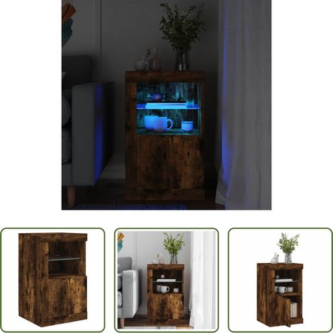 Éclairage LED - Armoire latérale avec lumières LED chêne fumé bois d'ingénierie (1/5)