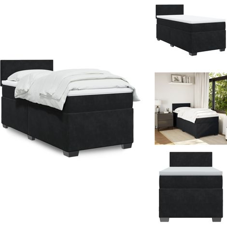 Sommier à lattes de lit avec matelas Noir 100x200 cm Velours - Lit Double - Literie - Chambre À Coucher - Meuble De Chambre - Literie Luxe (1/5)