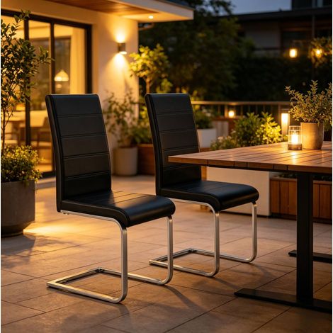 MEUBLIV Lot de 2 chaises cantilever noires en PU et métal, dossier haut ergonomique (1/5)