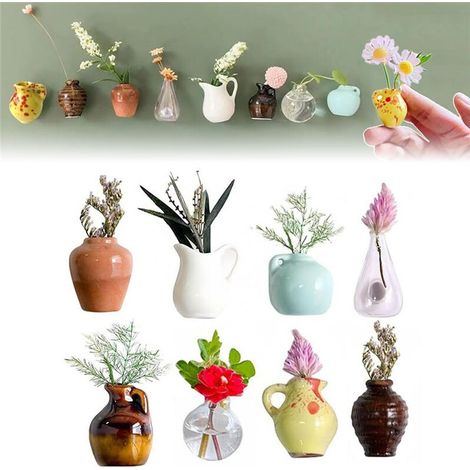 8 imanes para nevera, jarrón de cerámica, imanes para nevera, jarrón de flores 3D, bonito jarrón para plantas (1/4)