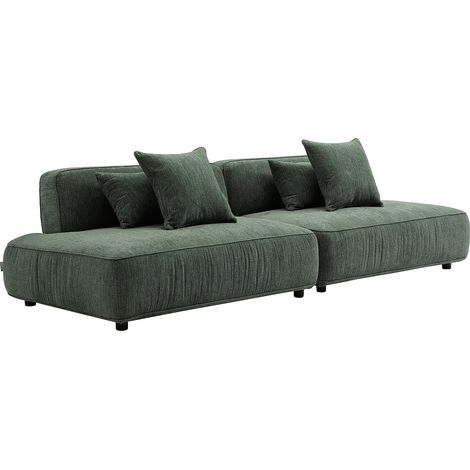 Canapé 5 places ouvert modulable en tissu chenille vert LELACO (1/5)