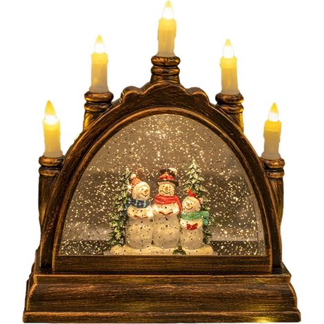 Globe À Neige - Décoration De Noël Avec Minuterie Et Musique - Alimenté Par USB Ou Piles - Motif Bonhomme De Neige Père Noël Renne Traîneau Église Maison - 23 X 20 X 8 Cm (1/5)