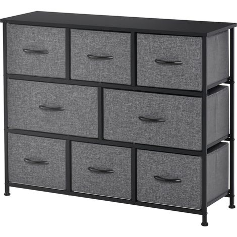 Commode à 8 tiroirs, armoire de rangement en tissu, poignée, cadre métallique, armoire à design pour chambre, salon, gris foncé