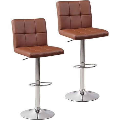 Set da 2 Sgabelli Girevoli Alti in Ecopelle Marrone con Poggiapiedi da Cucina e Bar (1/5)