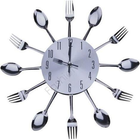Horloge murale - Vintage - Argent - Métal - 31x31 cm - Décoration cuisine (1/3)