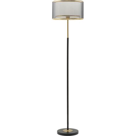 Lampada da terra Levels in ferro e organza nera con dettagli oro