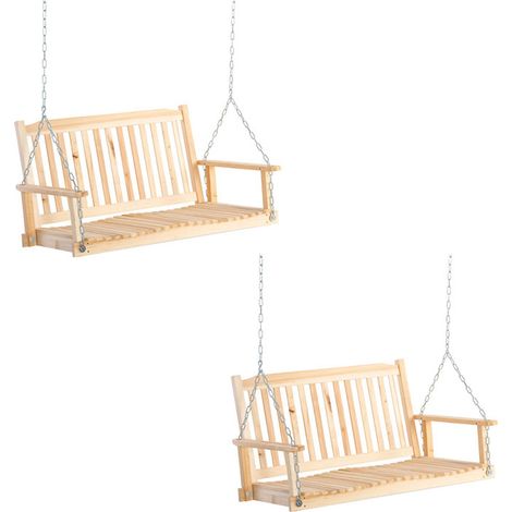 2er-Set gartenschaukel für 2 Personen, Schaukelbank aus Massivholz, Hängebank für Patio Terrasse Hinterhof, 117 x 69 x 60 cm, rustikales Design