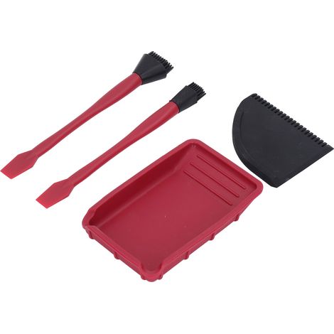 Lot complet application colle silicone bois : bac, racloir, pinceaux large étroit, set 4 pcs rouge noir (1/5)