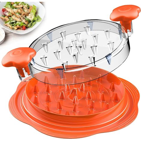 Grand broyeur de poitrine de poulet avec brosse et fourchette  déchiqueteur de viande visible avec bande antidérapante, poignée ergonomique, sans BPA, adapté pour poulet, porc et bœuf (orange)