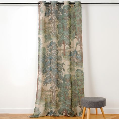 Voilage en lin à motif forêt Vert 150x250 cm (1/2)