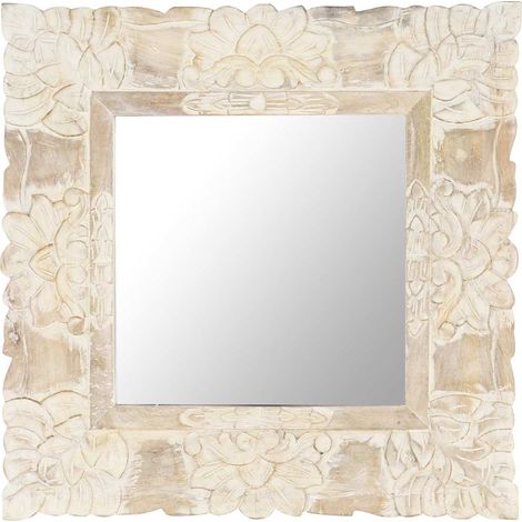 vidaXL Miroir Blanc 50x50 cm Bois de manguier massif (1/5)