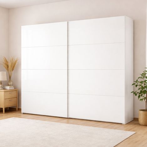 Dmora - Kleiderschrank 2 Türen Kauri, Schlafzimmermöbel, Schrank, Garderobe, 243x61 h220 cm, Glänzendes Weiß (1/5)