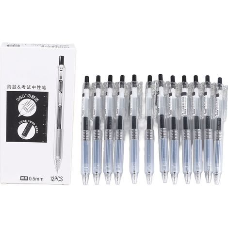 12 stylos gel noirs rechargeables pointe fine avec clip transparent, idéaux pour étudiants, traçage précis, portables (1/5)