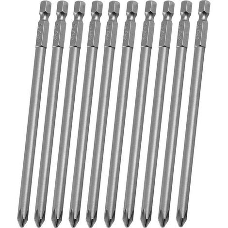 10Pcs Longue 150mm Embouts de Tournevis à Tête Cruciforme Magnétique à Tige Hexagonale de 6.35mm en Acier Allié S2,Embout de Tournevis Phillips Set Bits PH2 Magnetic (1/5)