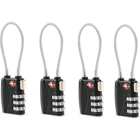 SHINING HOUSE TSA Approuvé par câble de sécurité Voyage bagages Verrouillage 3 chiffres Combinaison Password Lock Cadenas 4 Pack (Noir) (1/5)