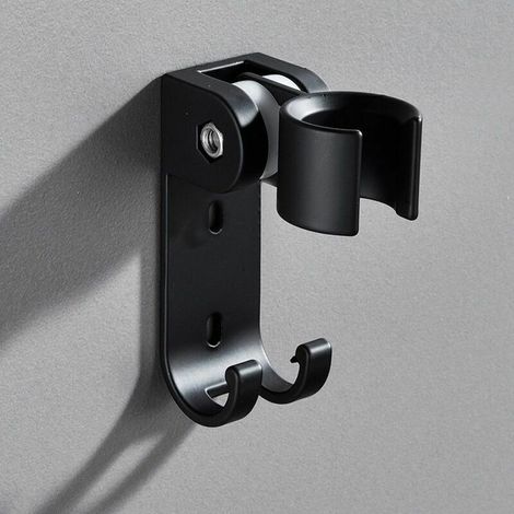 Support pour Pomme de Douche - Support pour Baguette de Douche Support Mural réglable en Acier Inoxydable pour Salle de Bain Support de Douche avec 2 Crochets (Noir) Curseur barre de douche