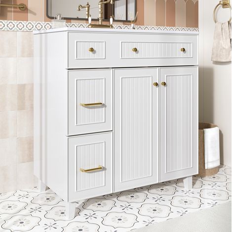 Mobile sottolavabo 81,7x46,8x90 cm in MDF bianco, con spazio contenitore per bagno FloraGrace (1/5)