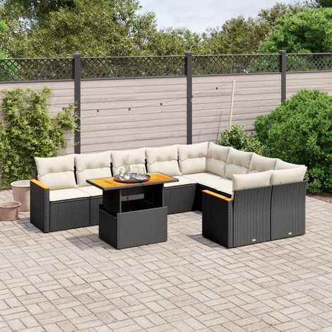 10-tlg. Garten-Sofagarnitur mit Kissen Schwarz Poly Rattan vidaXL (1/3)
